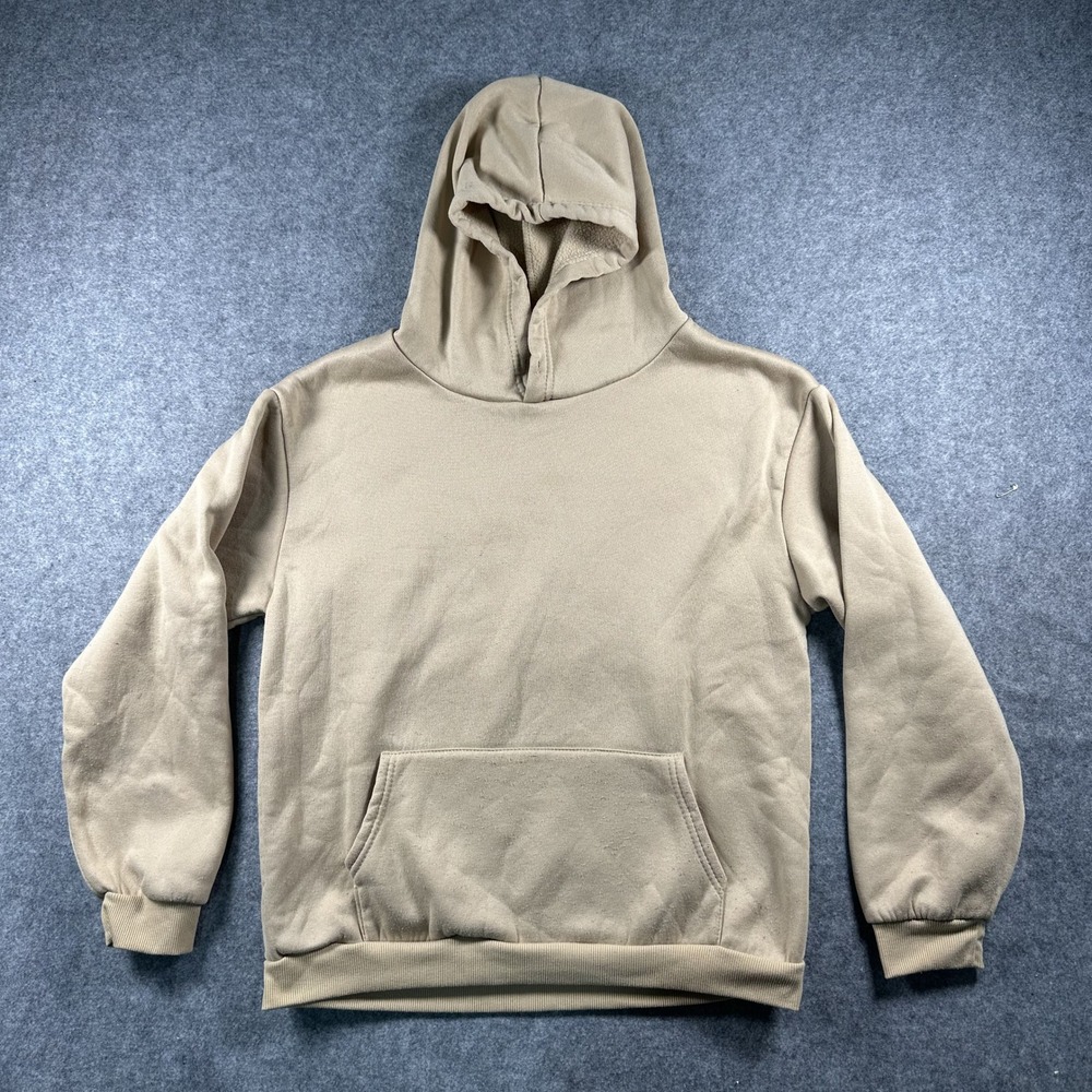 Unbranded Basic Pullover Hoodie Large Tan Solid Kangaroo Pocket Cotton Blend
